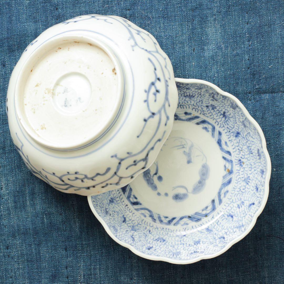 伊万里　古伊万里　江戸　後期　深皿　なます　皿　微塵唐草　2客セット