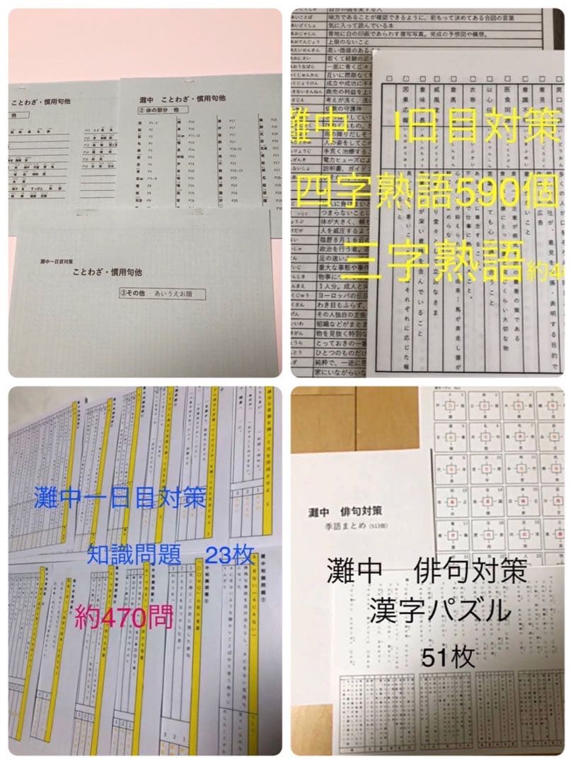 popo　灘中　中学受験　国語 1日目対策資料　4セット