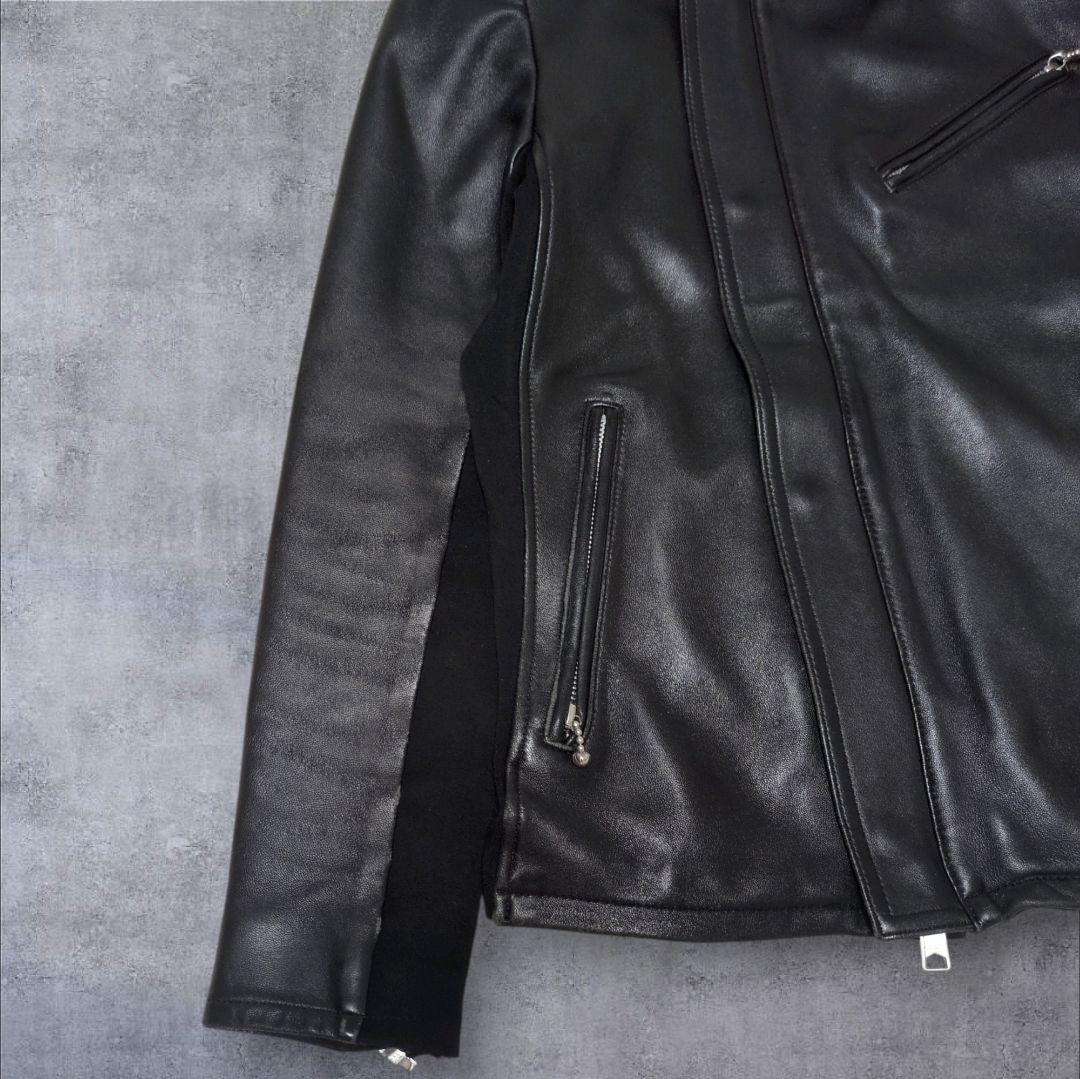 ジョニーウルフ ラムレザー 変形 切替 レザーライダースジャケット IDEAL