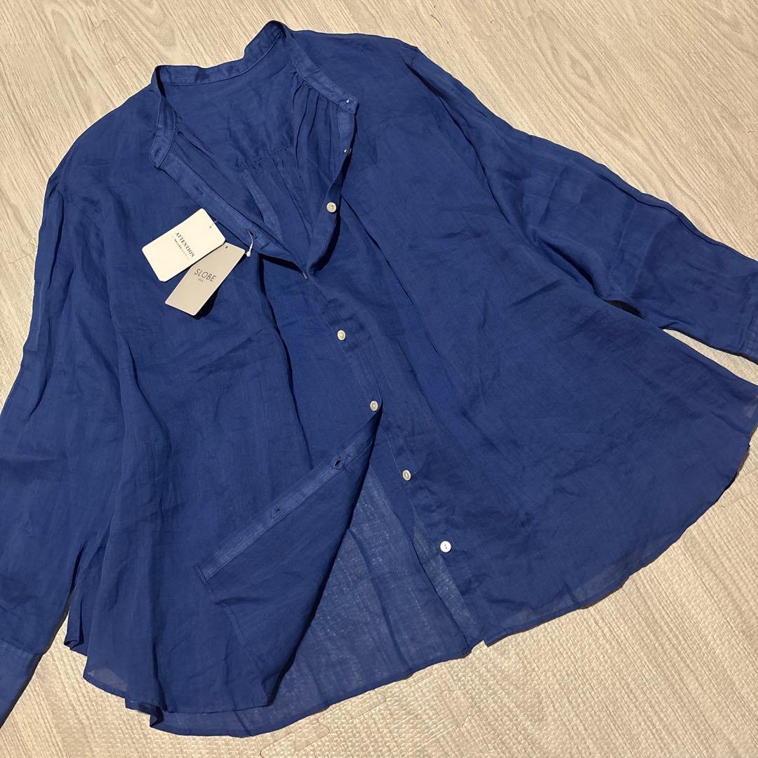 【新品タグ付】SLOBE IENAラミーギャザーシャツ シースルー 長袖 ブルー