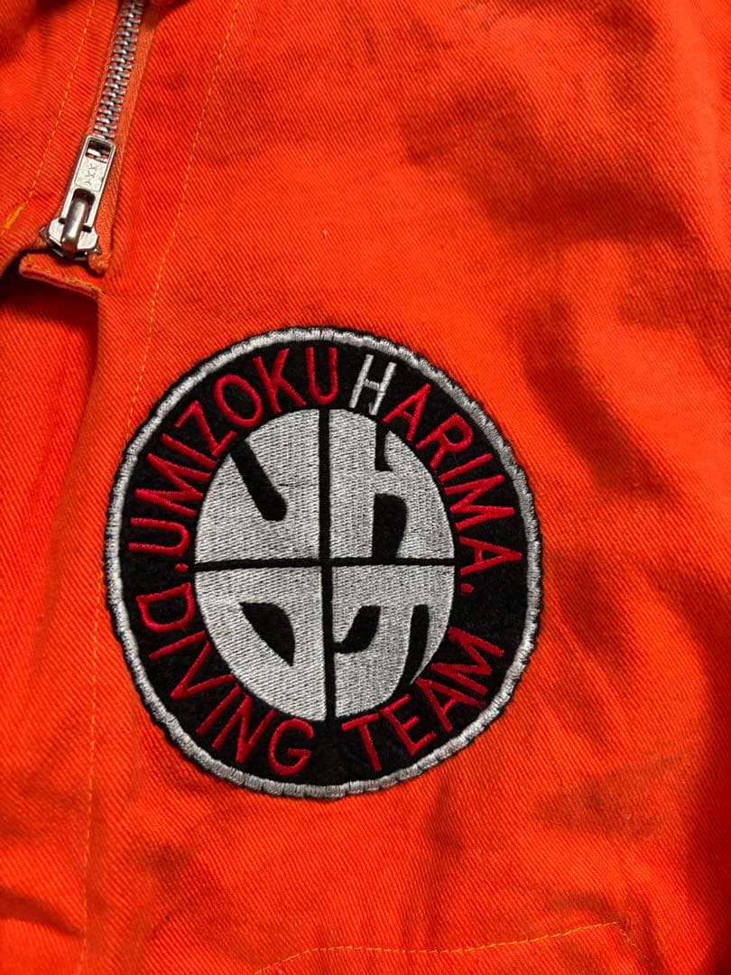 ビンテージフード付きコットンジャケットオレンジ刺繍ワッペン海賊ショート丈