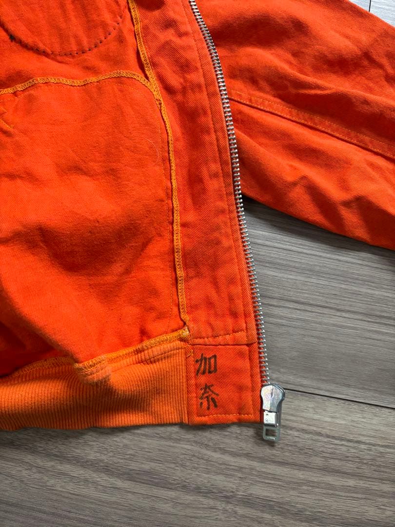 ビンテージフード付きコットンジャケットオレンジ刺繍ワッペン海賊ショート丈