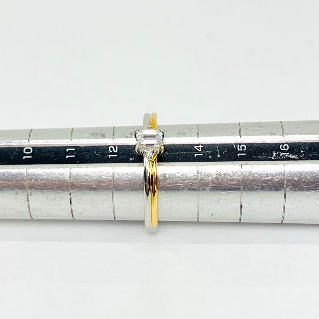 美品 GSTV Pt950/K18 エメラルドカット ダイヤモンド リング