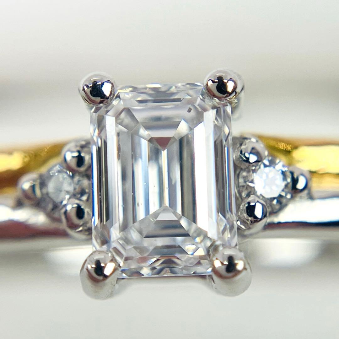 美品 GSTV Pt950/K18 エメラルドカット ダイヤモンド リング