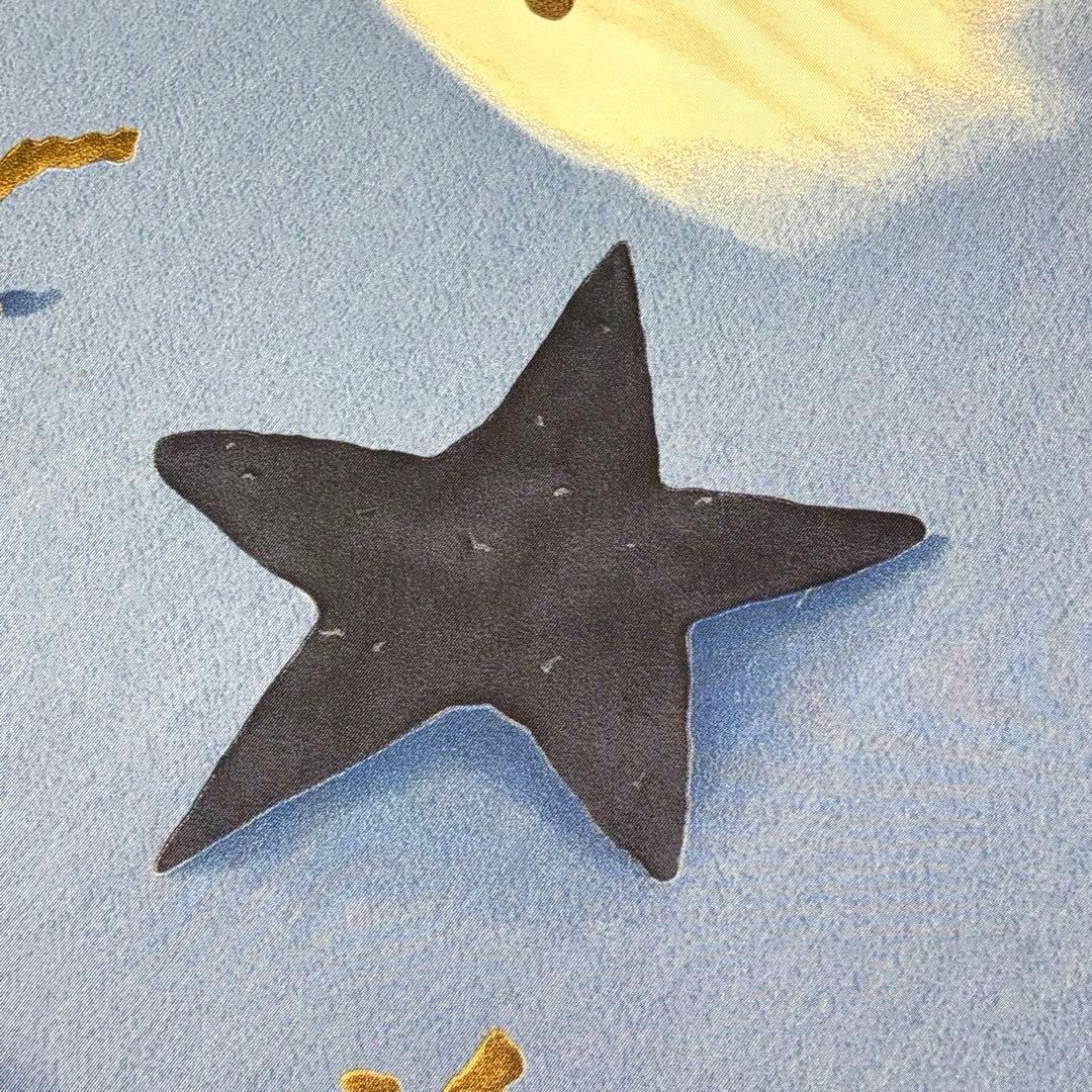 BVLGARI スカーフ 海のテーマ スコップ ブルー グレー シルク 美品