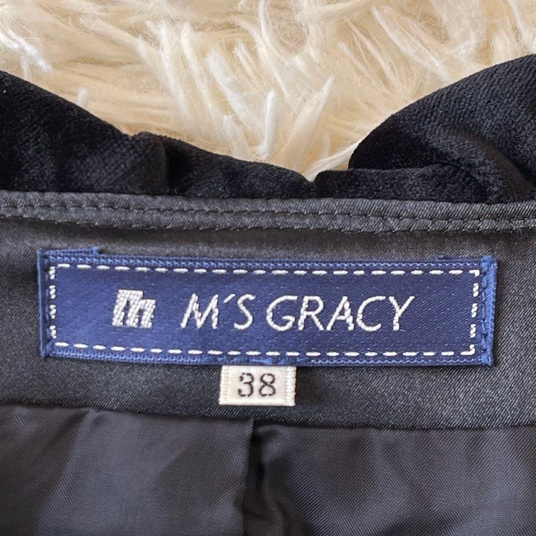 美品 M'S GRACY リボンブローチ付き ベロア ジャケット ブラック 38