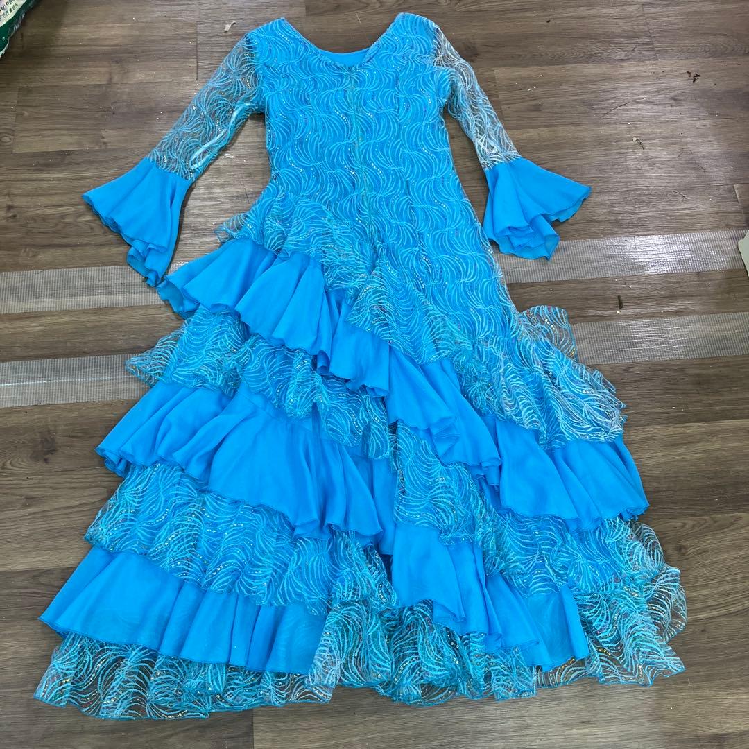 3.4 prima boutique 社交ダンス ドレス スカイブルー フリル