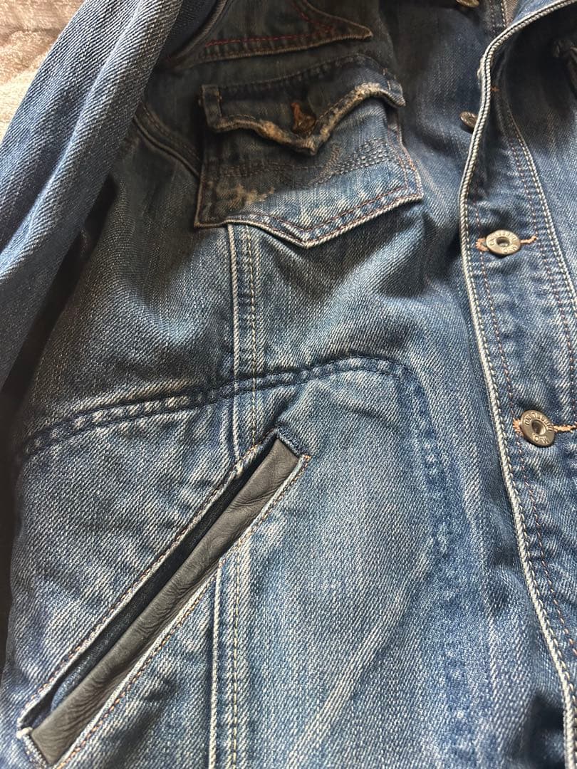DIESEL ディーゼル　デニムジャケット　レザー切り替え　ダメージ加工　L