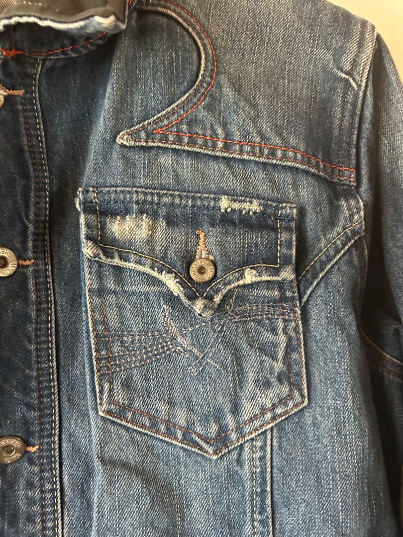 DIESEL ディーゼル　デニムジャケット　レザー切り替え　ダメージ加工　L