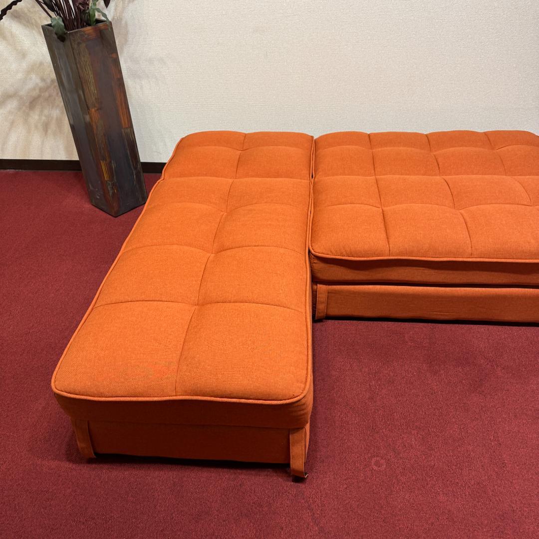 超美品L字型ソファー　収納有　オシャレなレンジ色