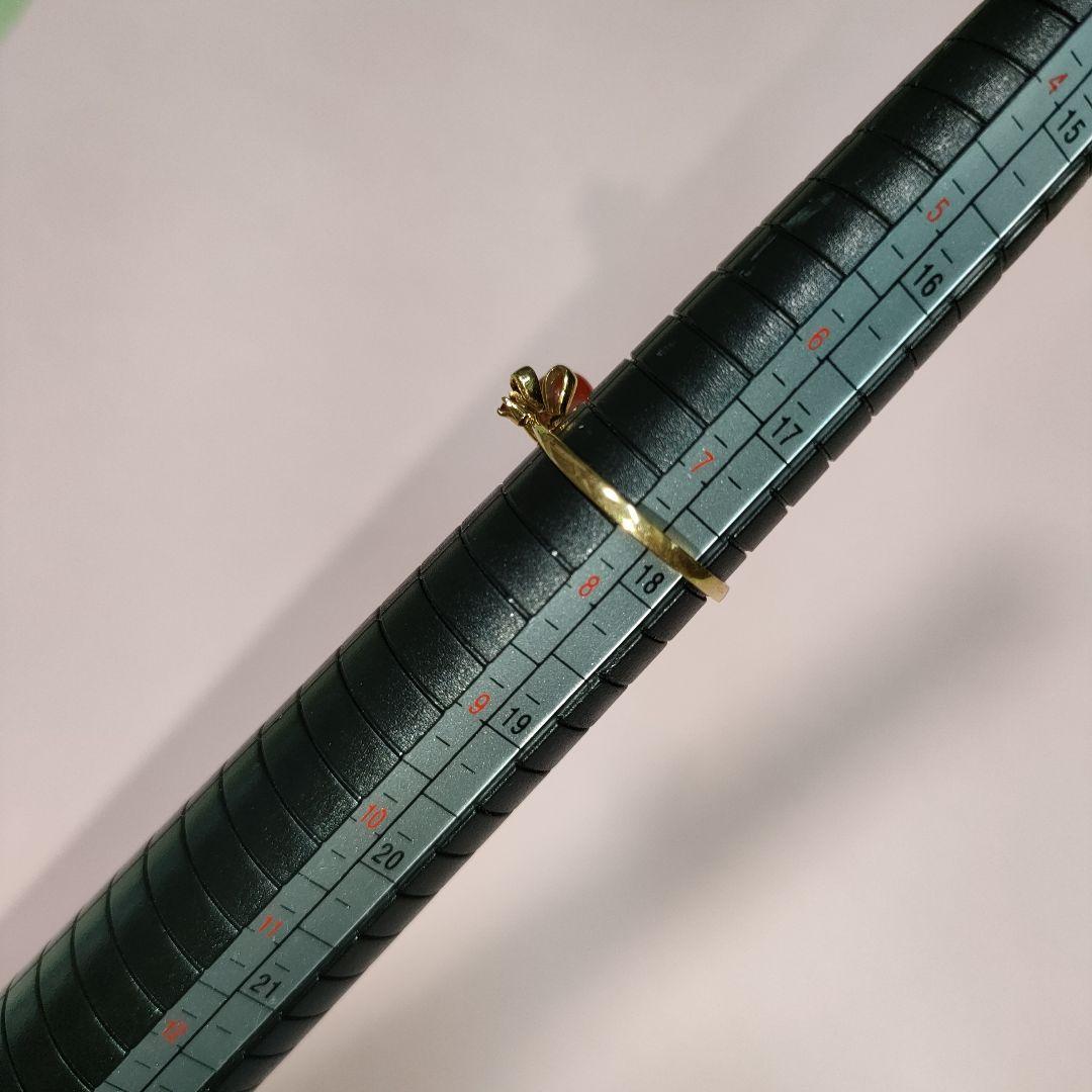 K18　サンゴ　指輪　サファイア付き　1.95g　刻印有り　訳あり