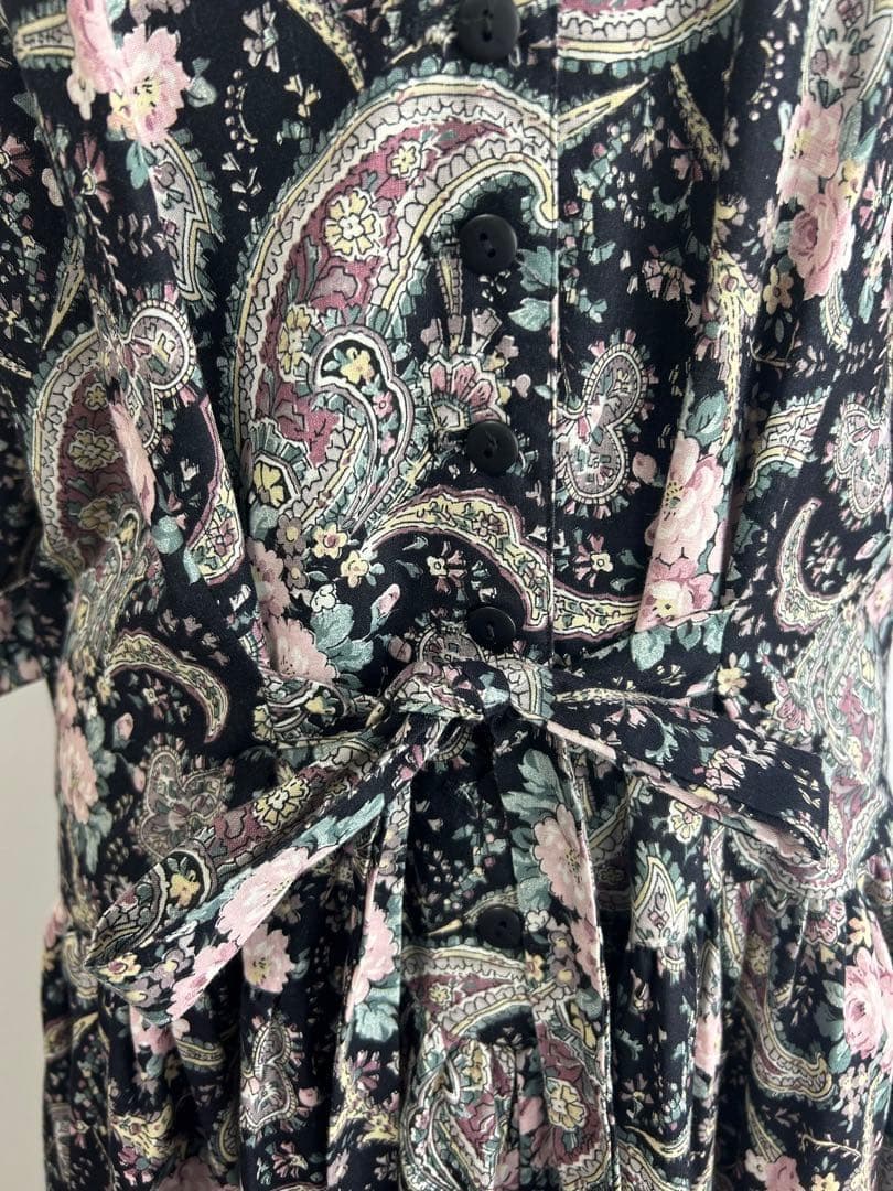 ヴィンテージ USA製 花柄 ペイズリー柄 五分袖 ロングワンピース O62