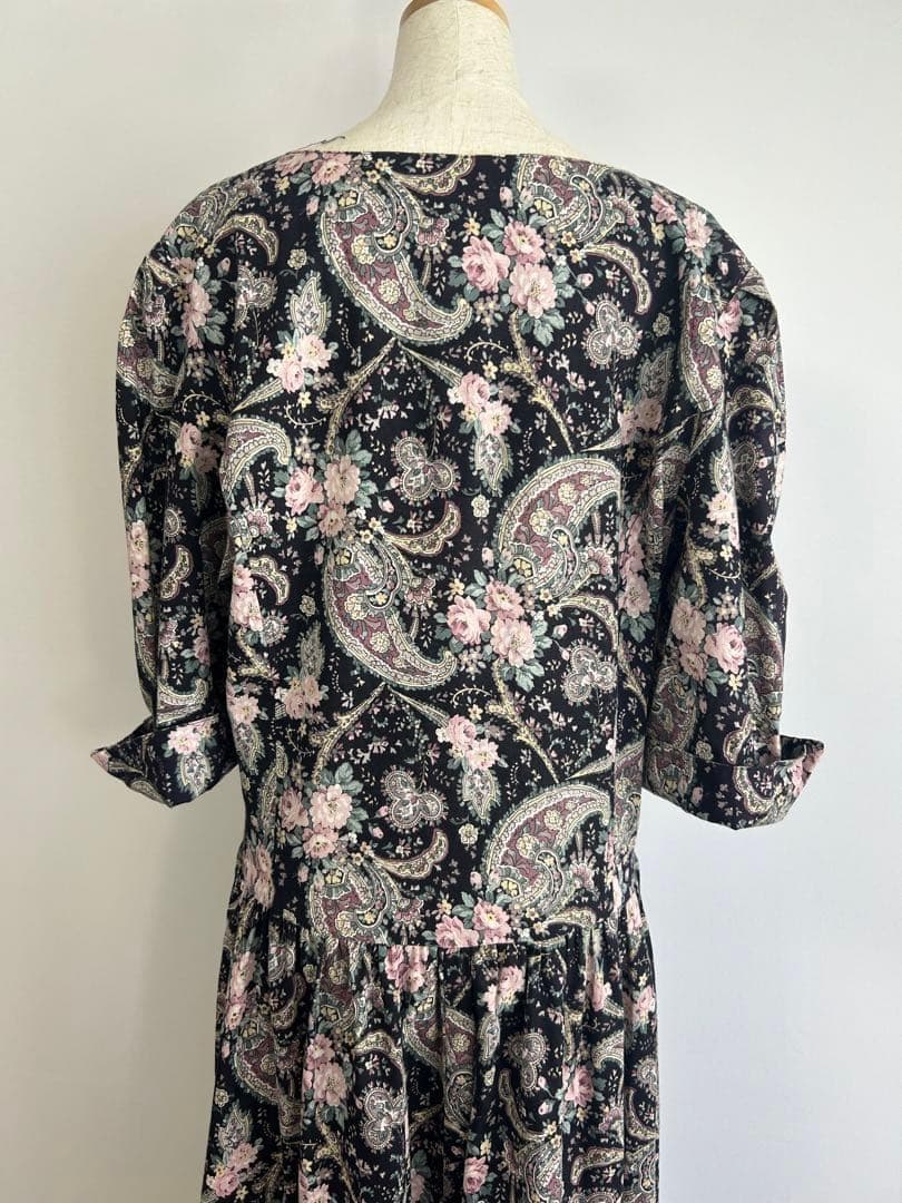 ヴィンテージ USA製 花柄 ペイズリー柄 五分袖 ロングワンピース O62