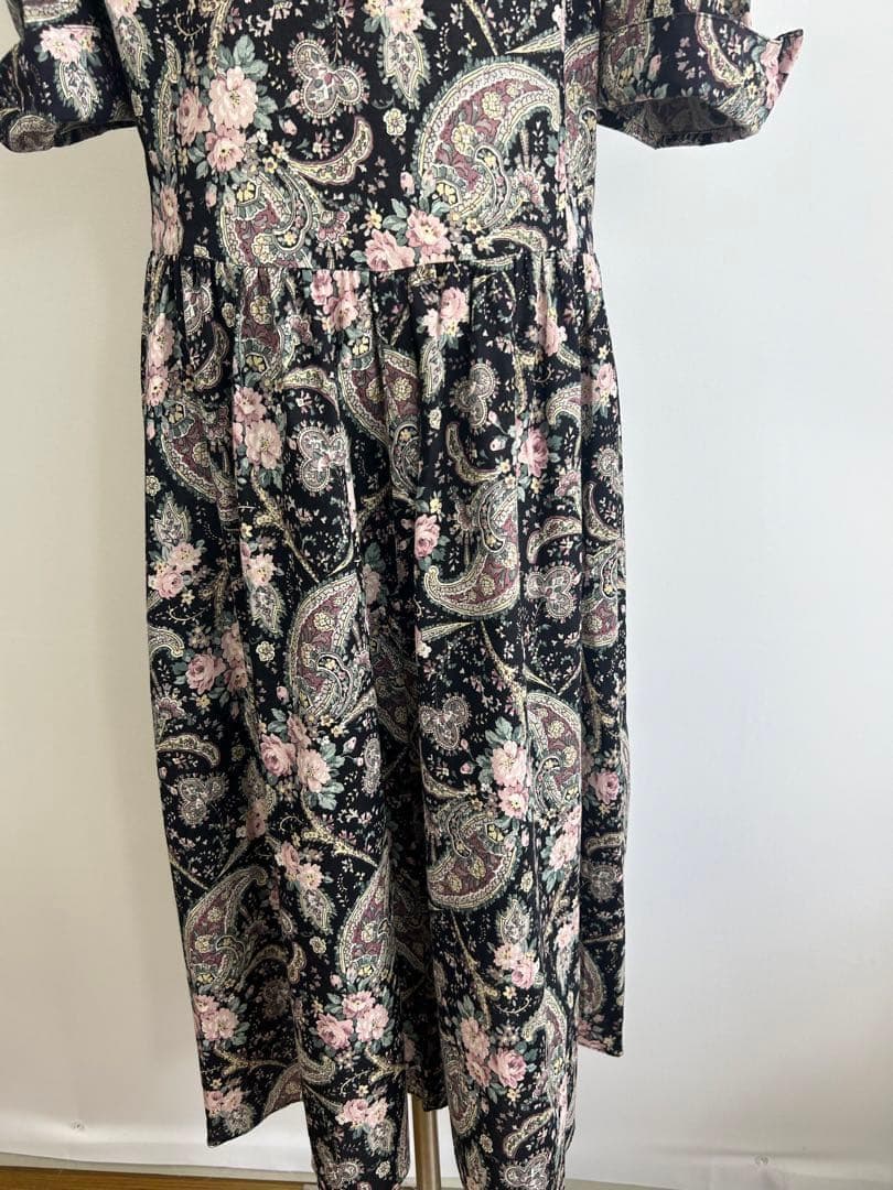 ヴィンテージ USA製 花柄 ペイズリー柄 五分袖 ロングワンピース O62