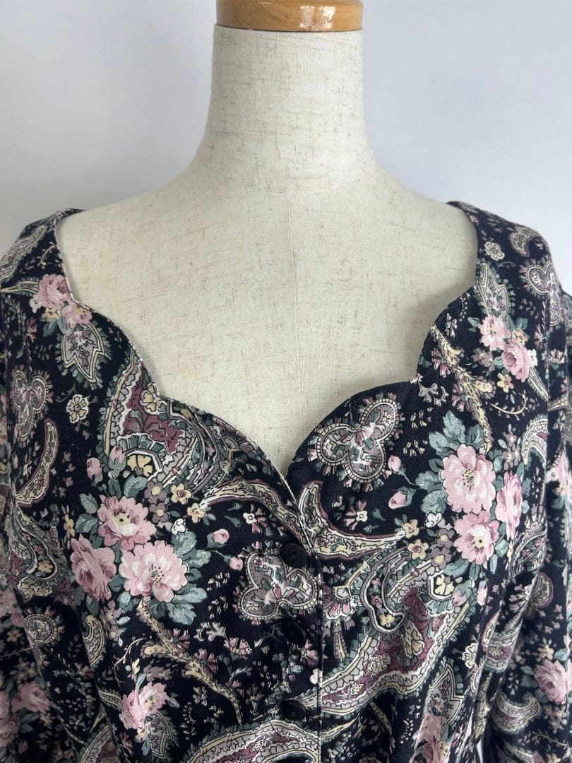 ヴィンテージ USA製 花柄 ペイズリー柄 五分袖 ロングワンピース O62