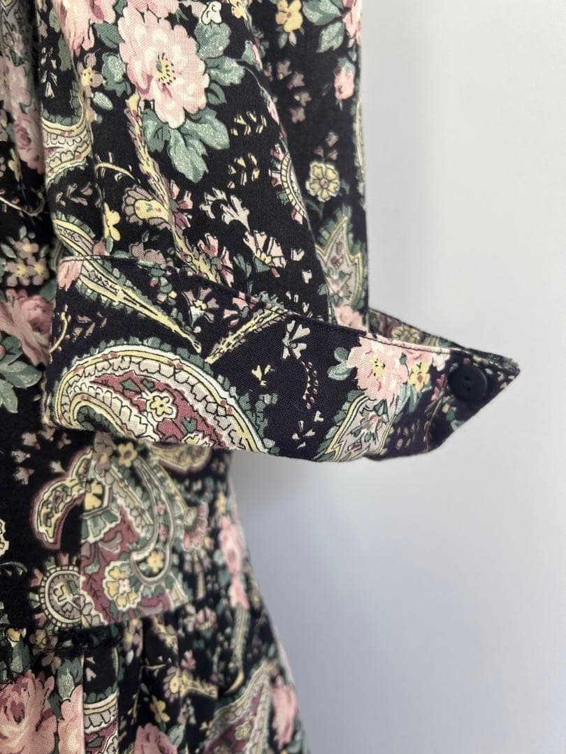 ヴィンテージ USA製 花柄 ペイズリー柄 五分袖 ロングワンピース O62