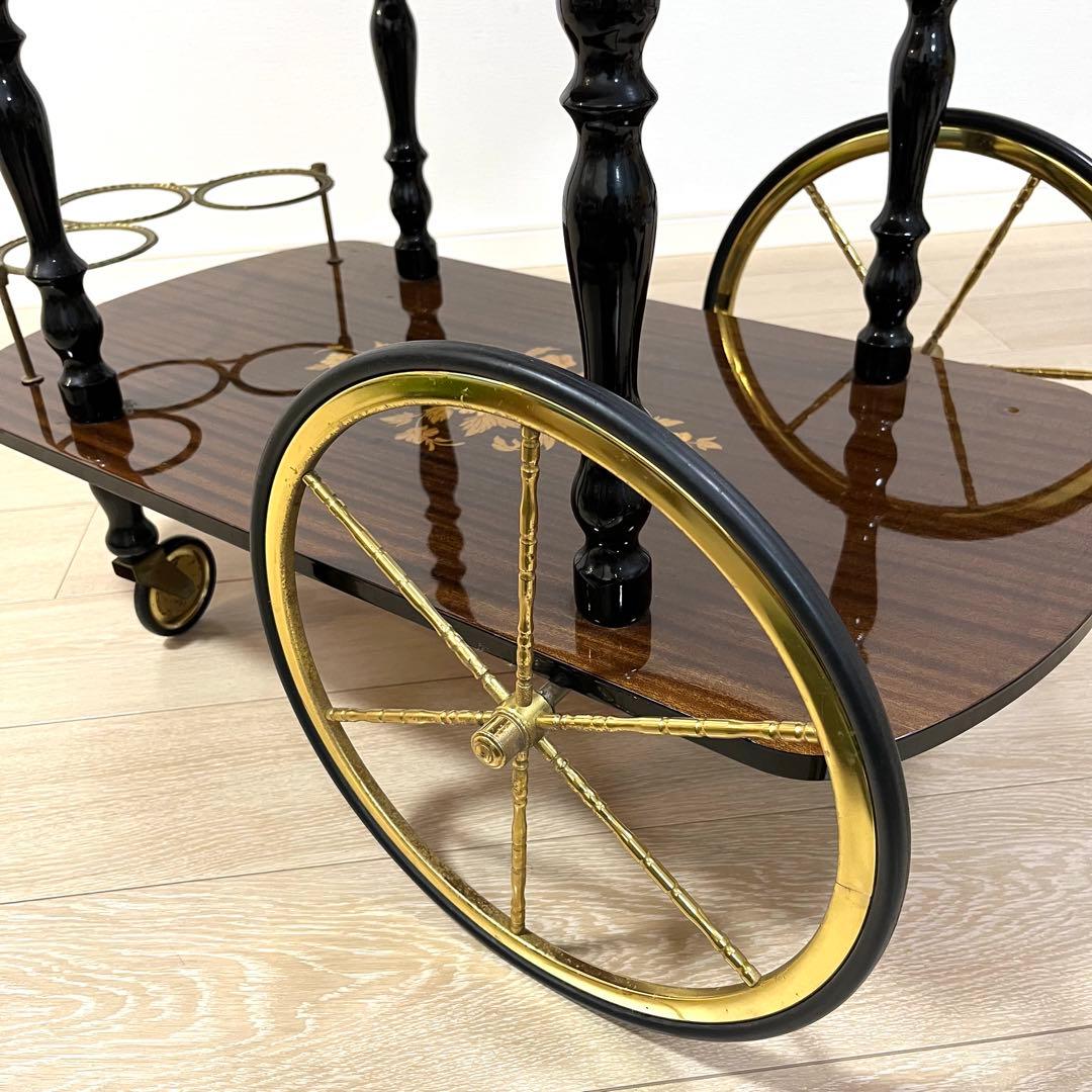 そ79【イタリア製】真鍮・薔薇リース象嵌細工 バタフライ キッチンワゴン