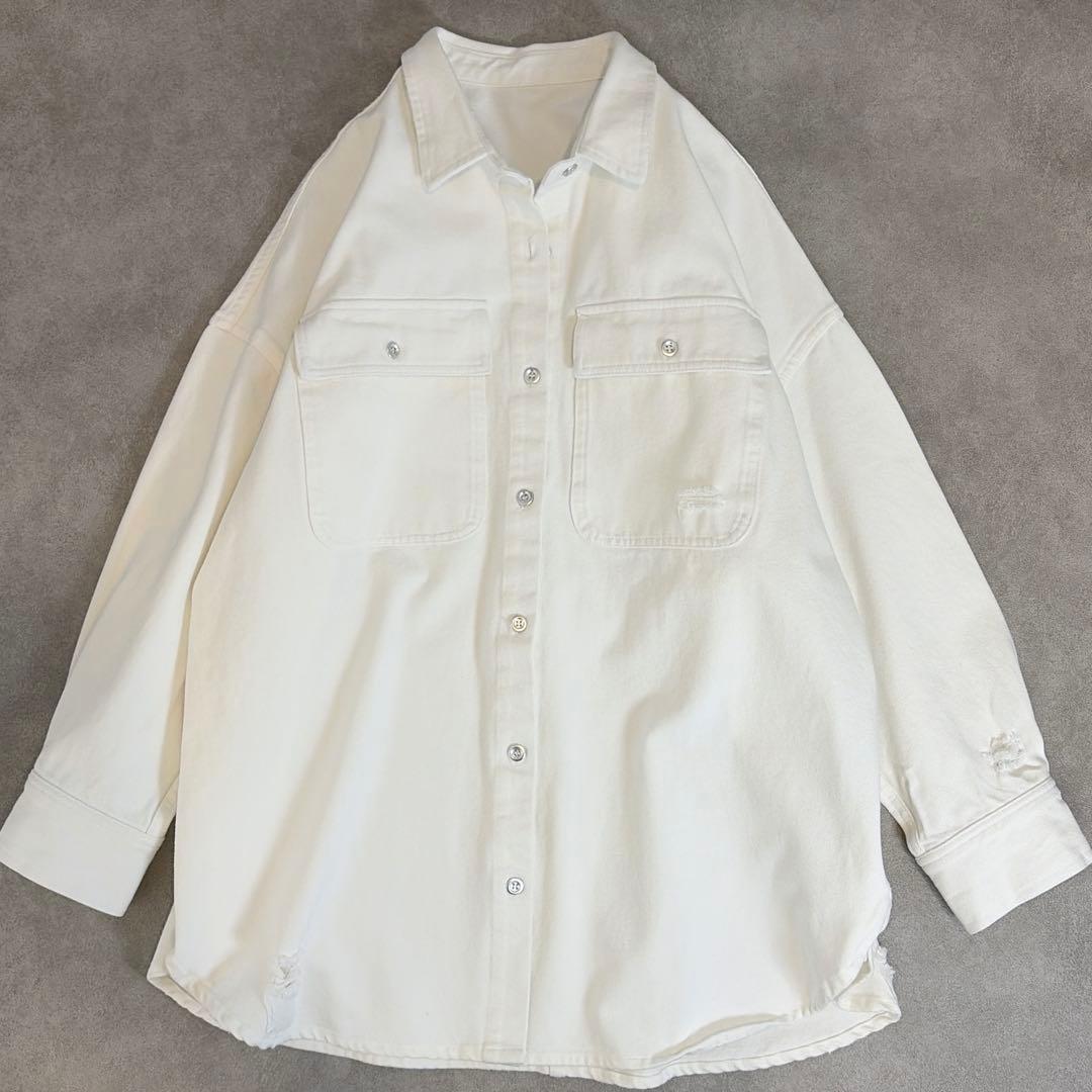 美品 ラウンジドレス ダメージデニムシャツ オフホワイト オーバーサイズ