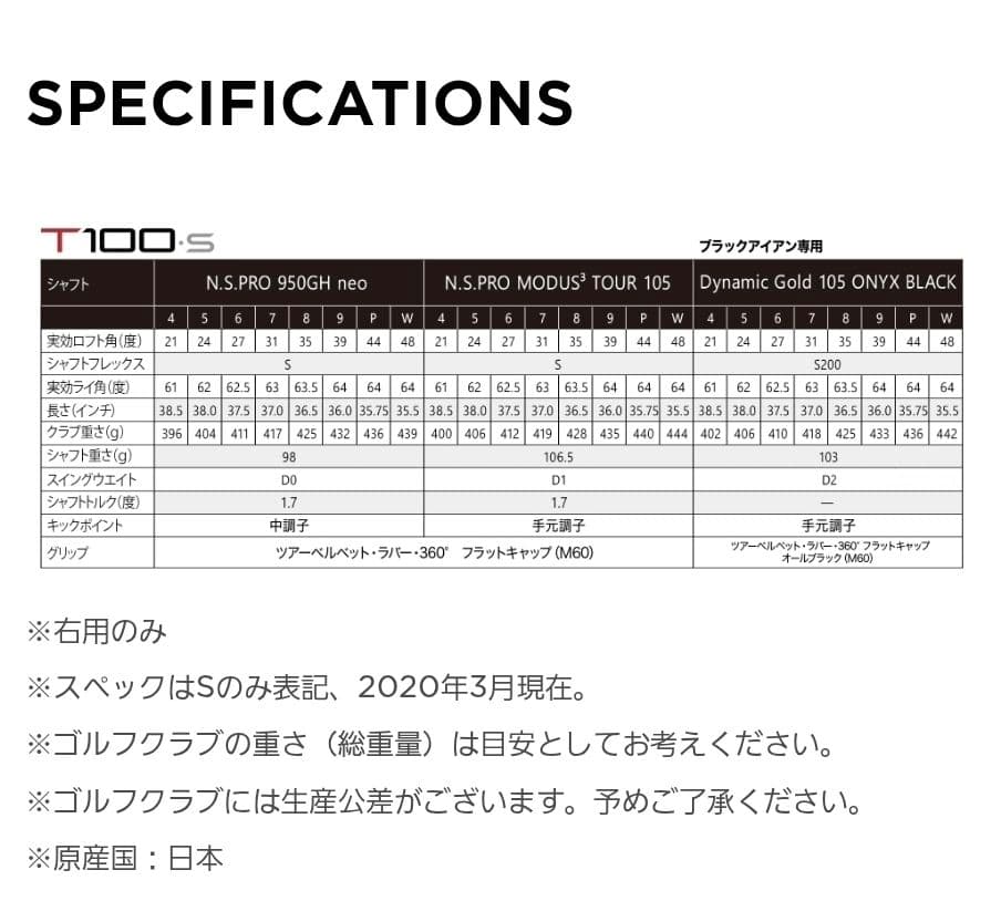 6本セット タイトリスト アイアン T100s MODUS 3 TOUR 105