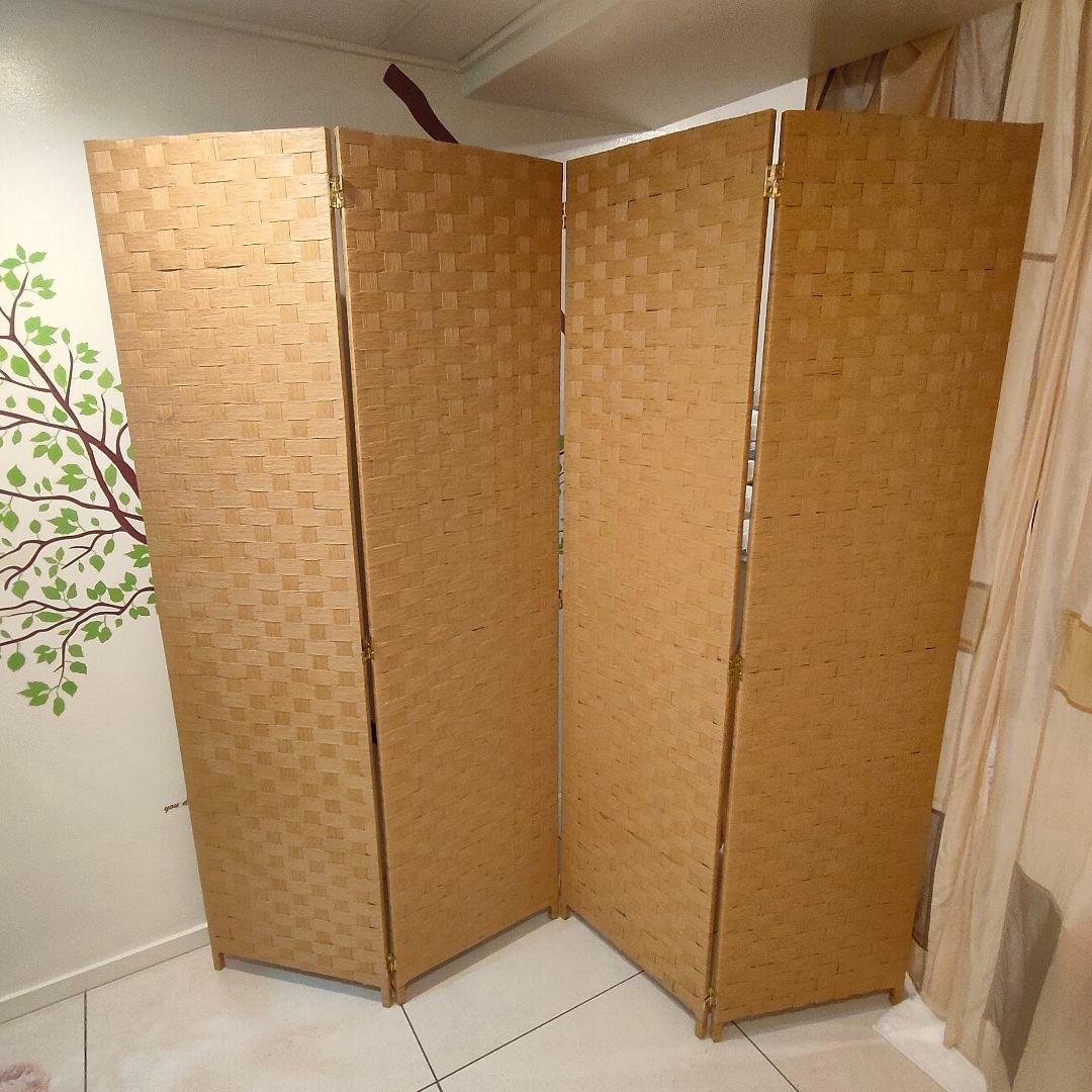 ★美品★ バンブー風 4つ折り パーテーション 174cm 目隠し