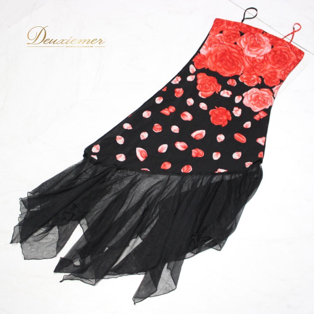 【美品 社交ダンス衣装】ワンピース ラテン パーティー ICHIOKU 赤 黒