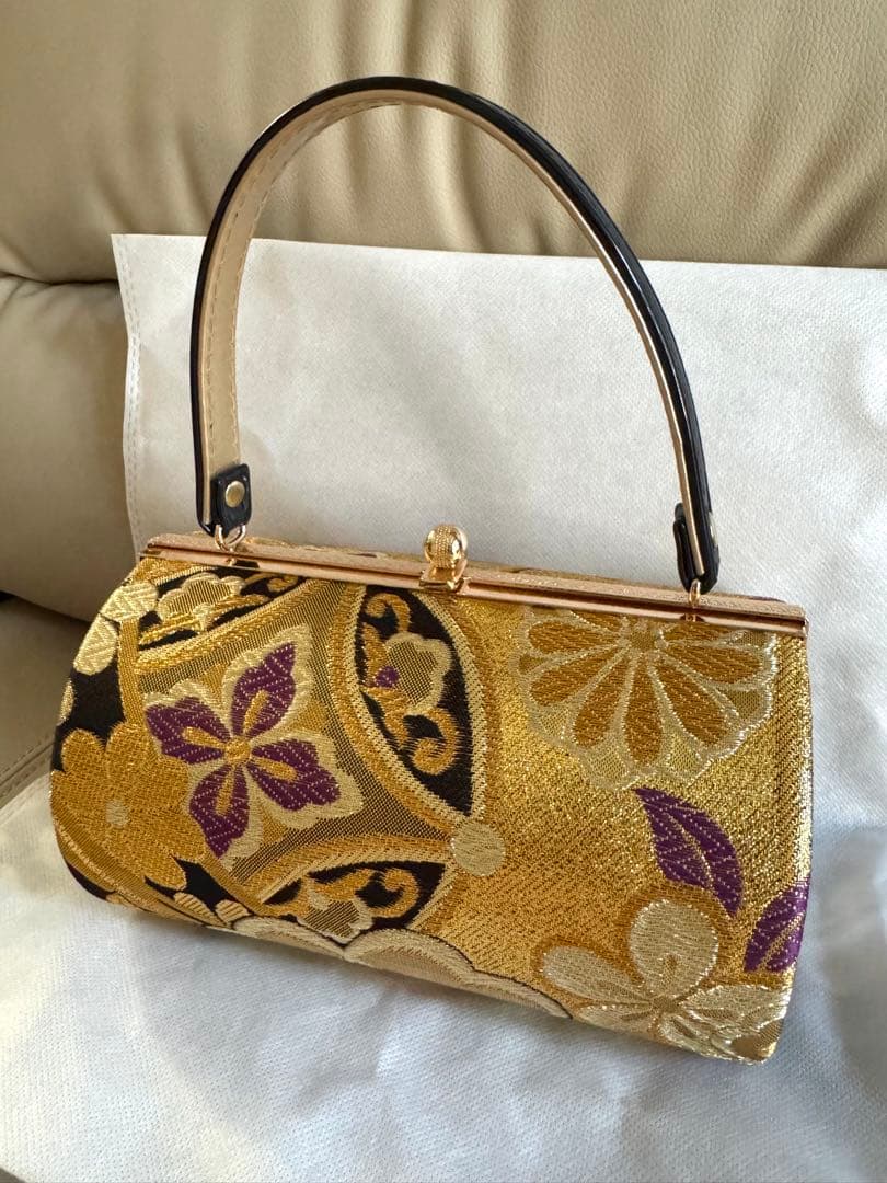 8月末まで❕最終値下げ【一蔵】 和装バッグ＆草履セット★金 黒 紫 橙★花柄