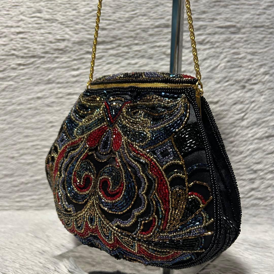 d*3様 レディース ビーズバッグ パーティバッグ　ゴールドチェーン