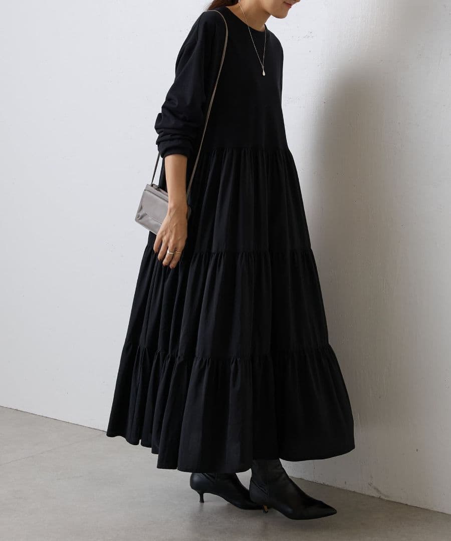 ビアズリー　カットコンビティアードワンピース