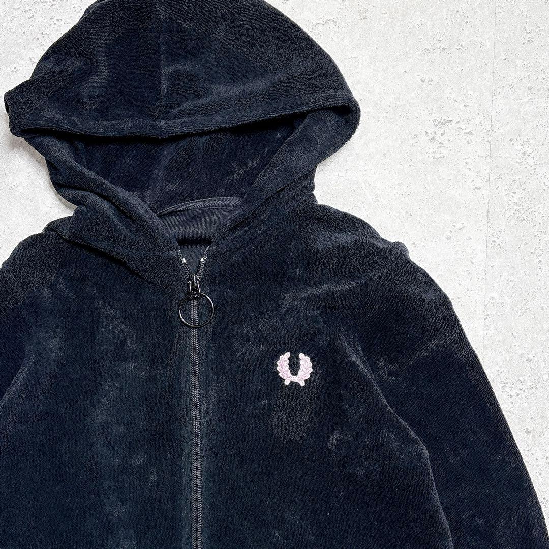フレッドペリー　ベロアトラックジャケット　ジップアップパーカー　刺繍ロゴ　黒