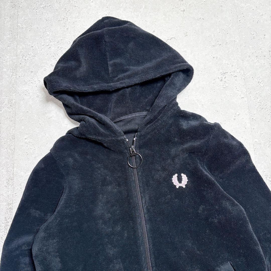 フレッドペリー　ベロアトラックジャケット　ジップアップパーカー　刺繍ロゴ　黒