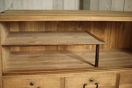 古いガラス戸棚×木製小引き出し3杯　食器棚　タンス　収納　古家具　古民家