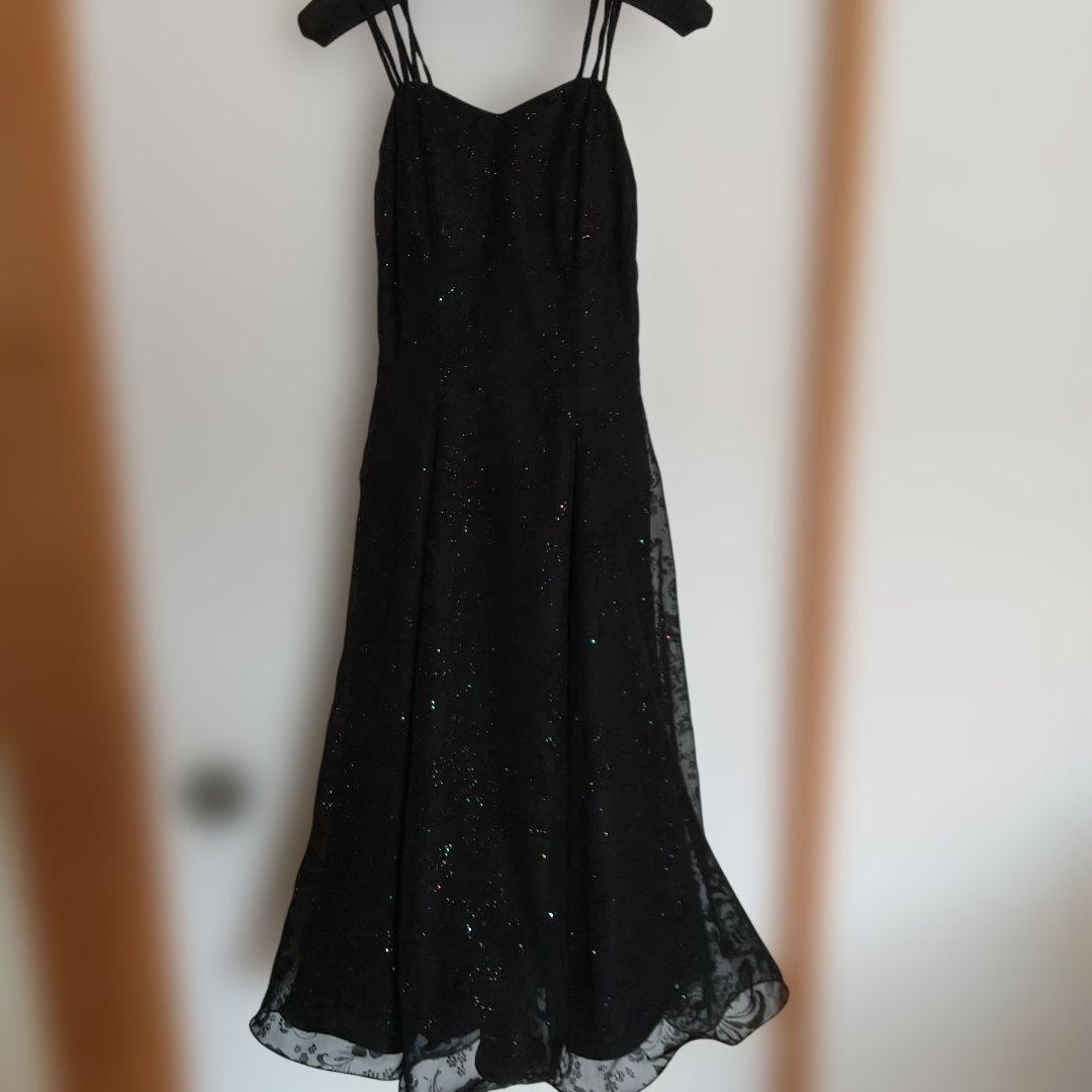 社交ダンス衣装　黒いスパンコール装飾ロングドレス