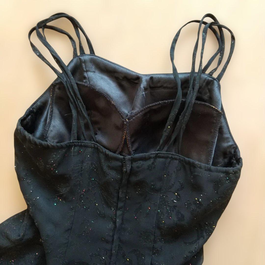 社交ダンス衣装　黒いスパンコール装飾ロングドレス