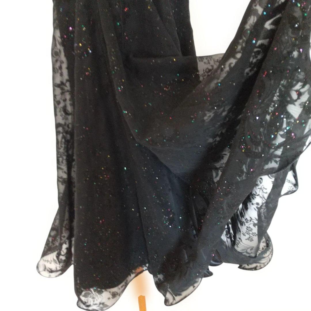 社交ダンス衣装　黒いスパンコール装飾ロングドレス