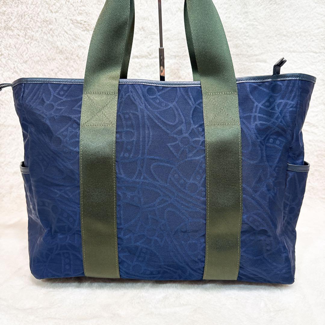 美品✨ ヴィヴィアンウエストウッド トートバッグ A4可 オーブ 総柄 ネイビー