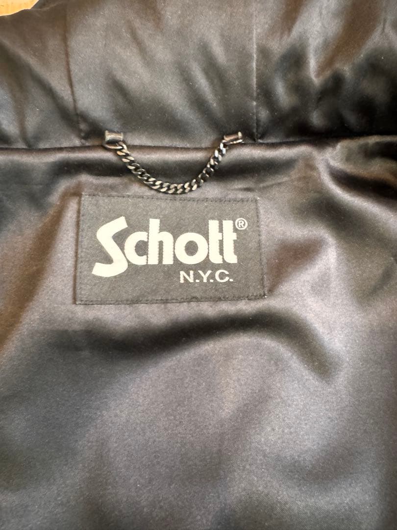 Schott フード付きレザージャケット レザーパーカー　黒　38 ＬXL