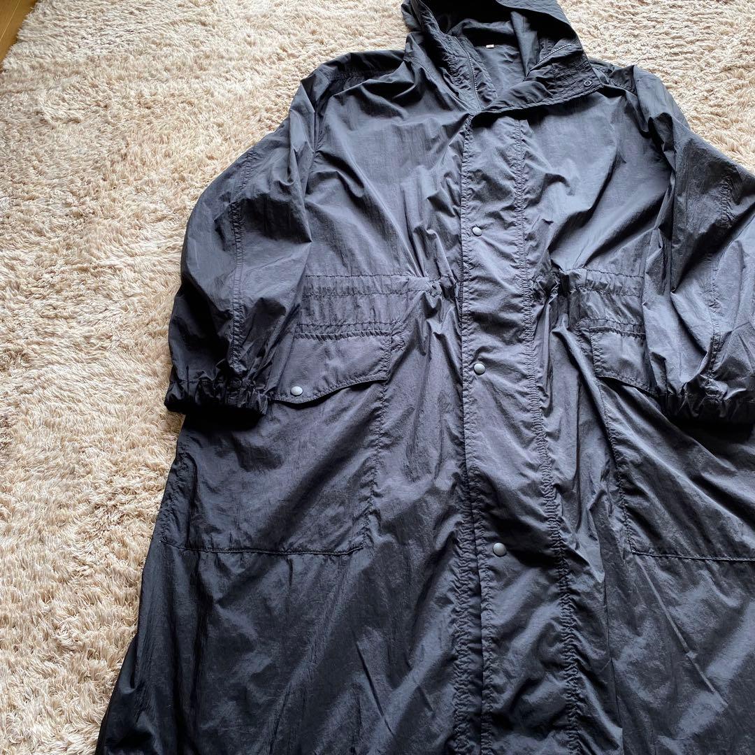 ムジラボ MUJI LABO 紳士 軽量撥水ナイロンフード付きコート 黒 S