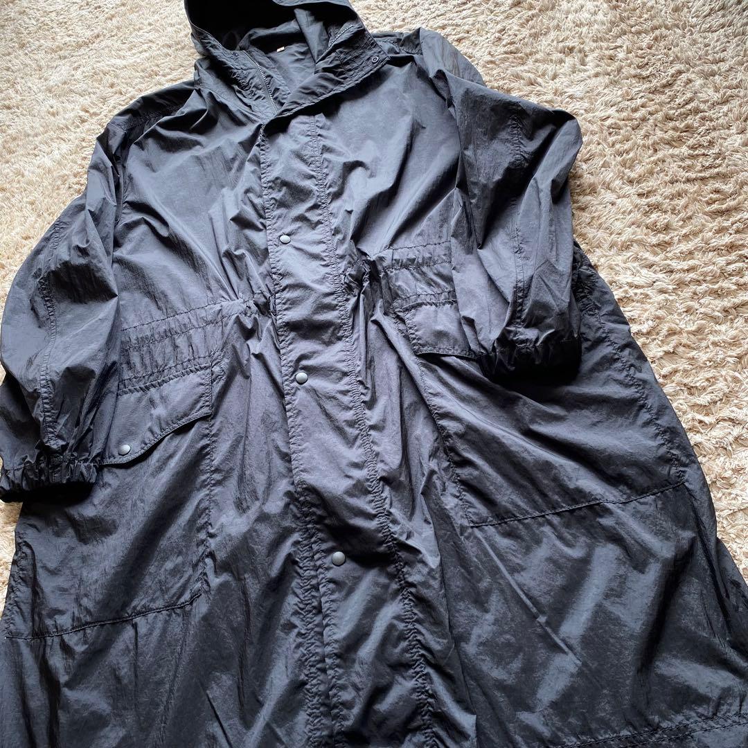 ムジラボ MUJI LABO 紳士 軽量撥水ナイロンフード付きコート 黒 S