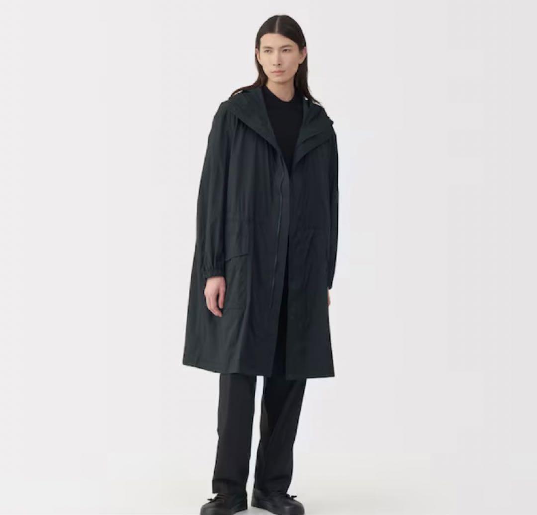 ムジラボ MUJI LABO 紳士 軽量撥水ナイロンフード付きコート 黒 S