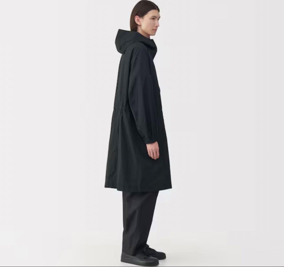 ムジラボ MUJI LABO 紳士 軽量撥水ナイロンフード付きコート 黒 S