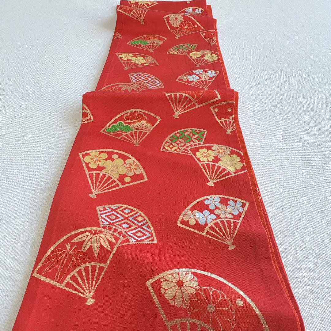 セット　七五三７歳女の子　紫地　花扇　長襦袢　袋帯　赤地　薄手　扇七宝　7296