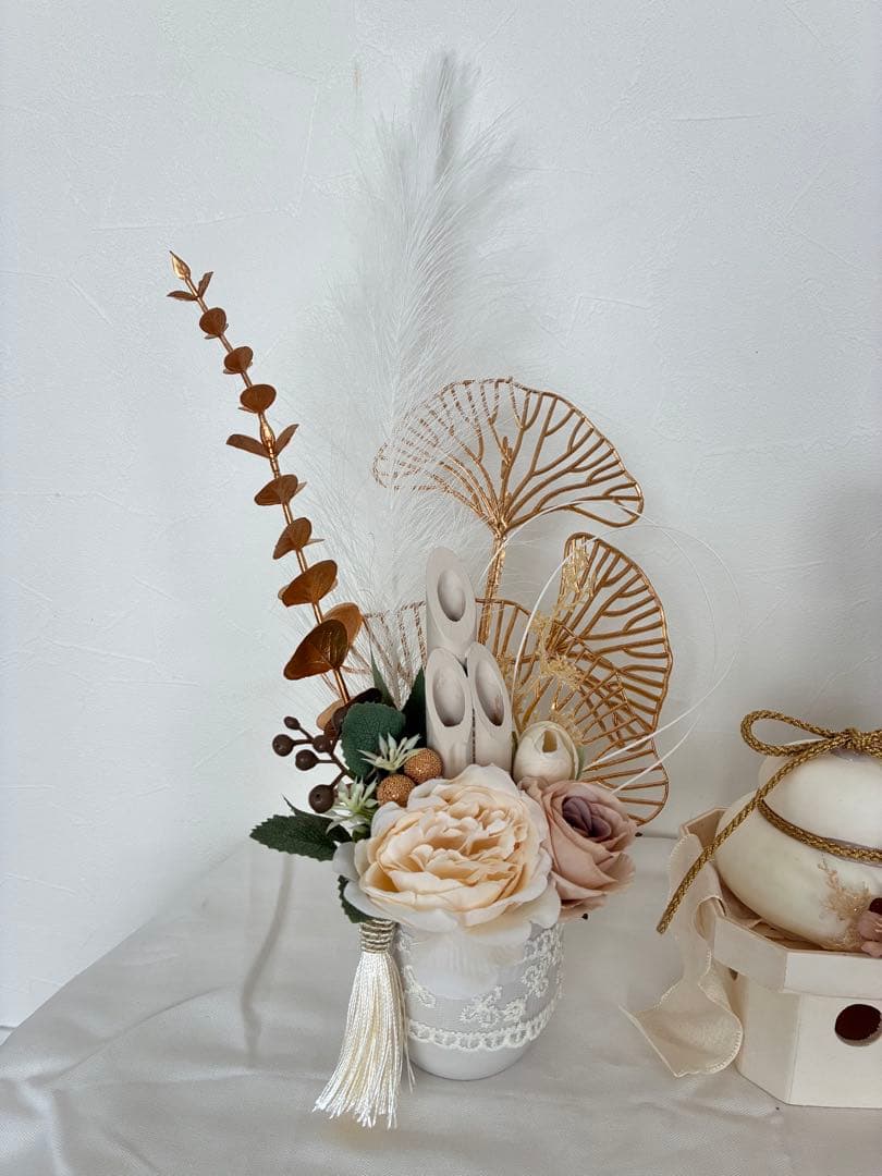 ハンドメイド門松＆鏡餅　３点セット【ブラウン】