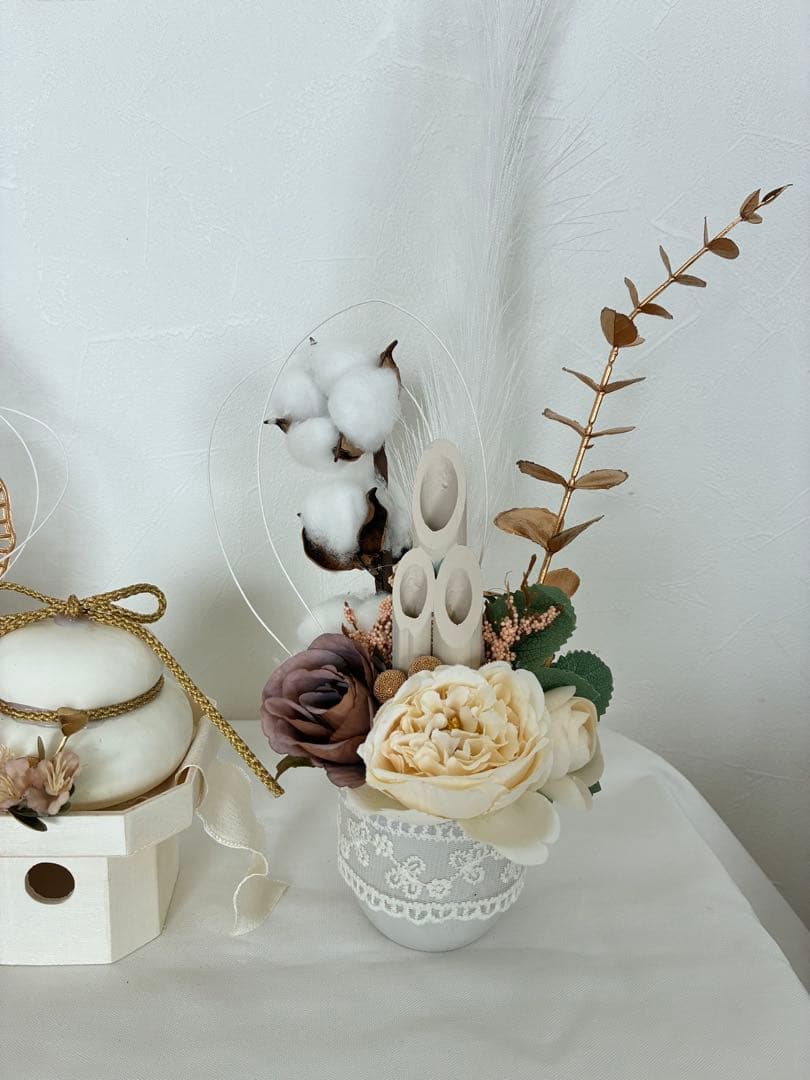 ハンドメイド門松＆鏡餅　３点セット【ブラウン】