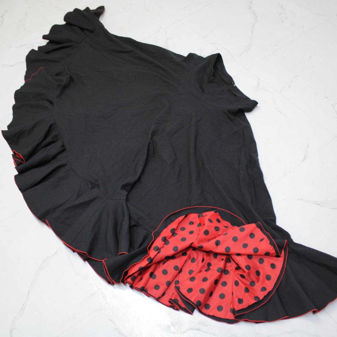 【美品 日本製 フラメンコ衣装】ブラック×ドット柄 CHACOTT ファルダ 黒