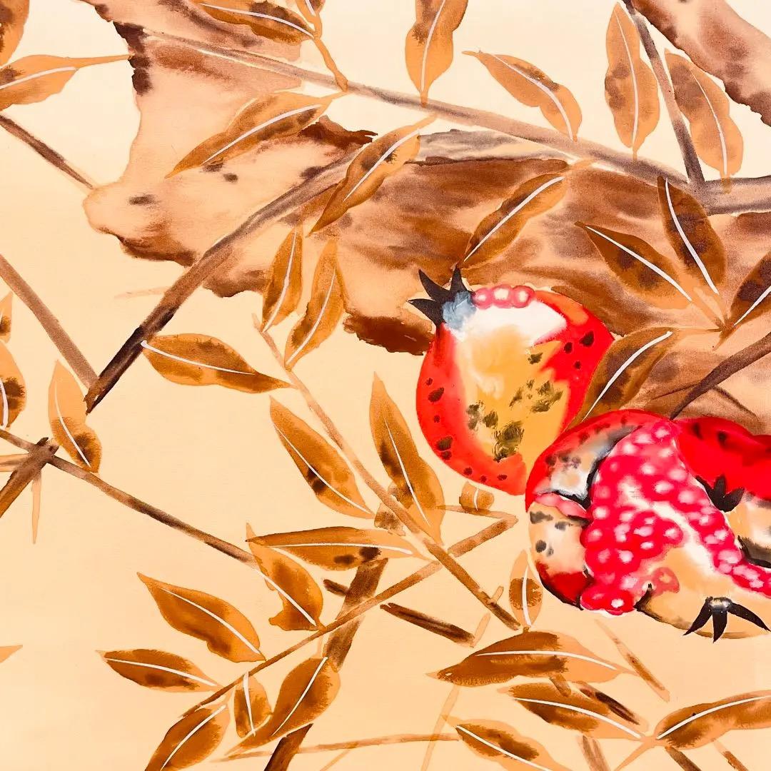 3943 桂湖 「柘榴」 共箱 肉筆 絹本 日本画 掛軸 おもてなし