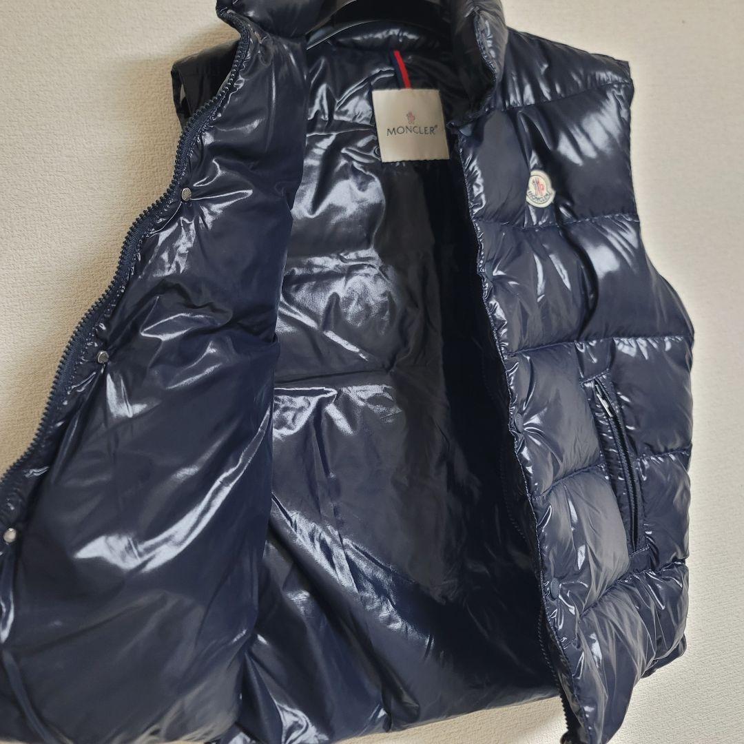 美品✨モンクレール ダウンベスト TIB ネイビー ロゴワッペン シャイニー