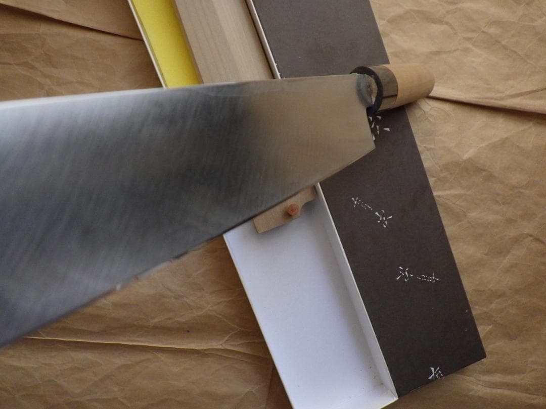 京都/有次・特製/柳刃刺身包丁★黒水牛柄・未使用★鞘ピン・共箱有り▲記名有▲