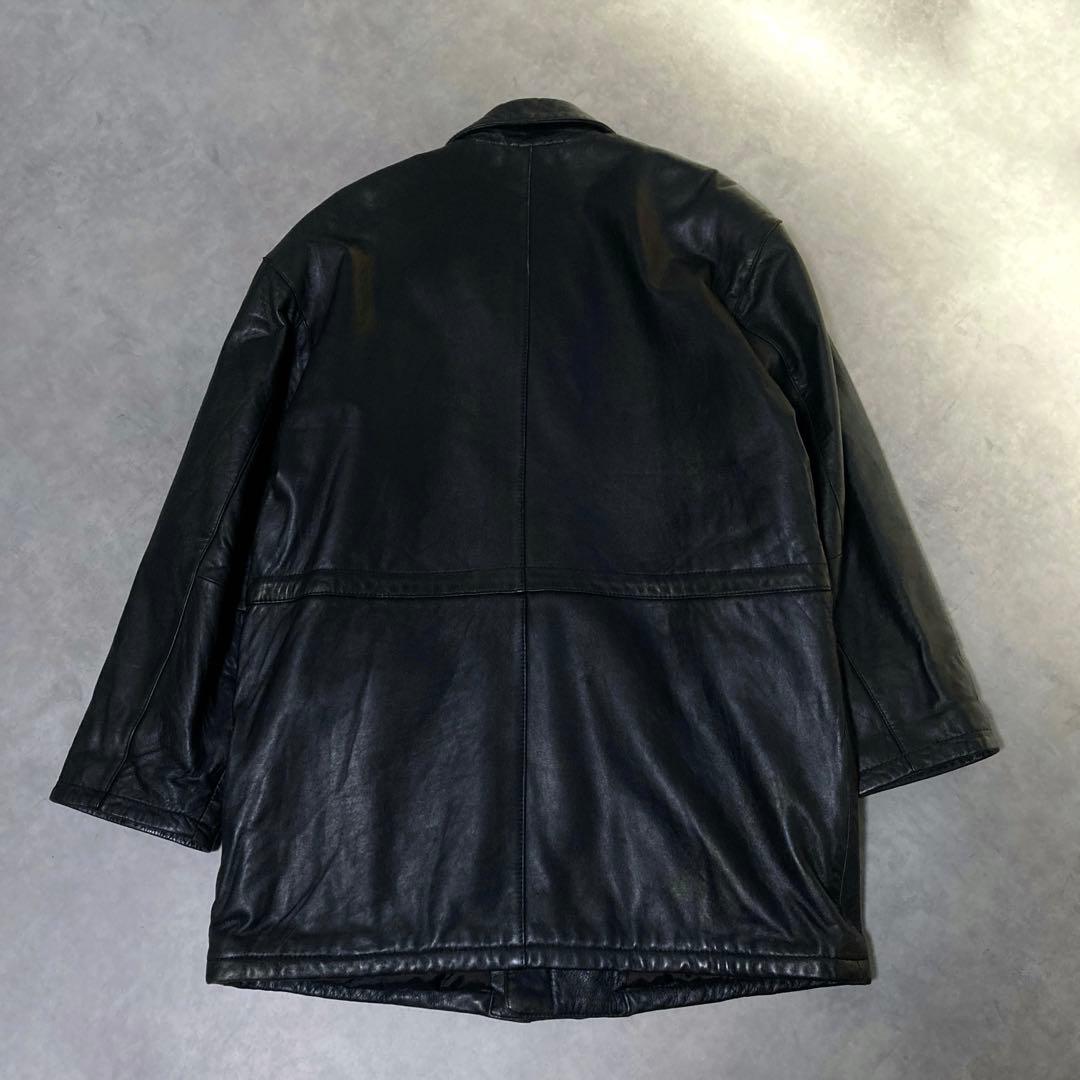 レザーコート カーコート 総柄 キルティング ラムレザー 黒 L vintage