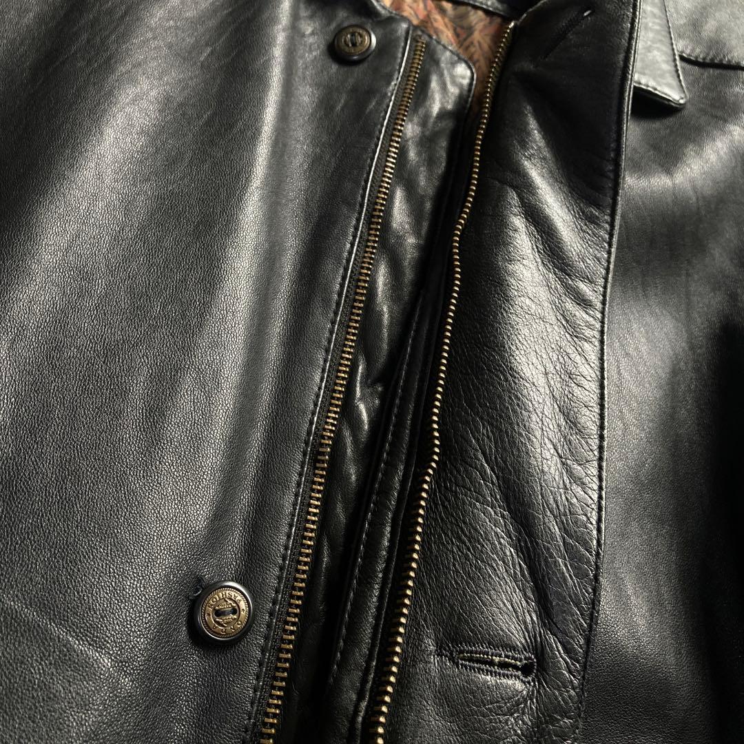 レザーコート カーコート 総柄 キルティング ラムレザー 黒 L vintage