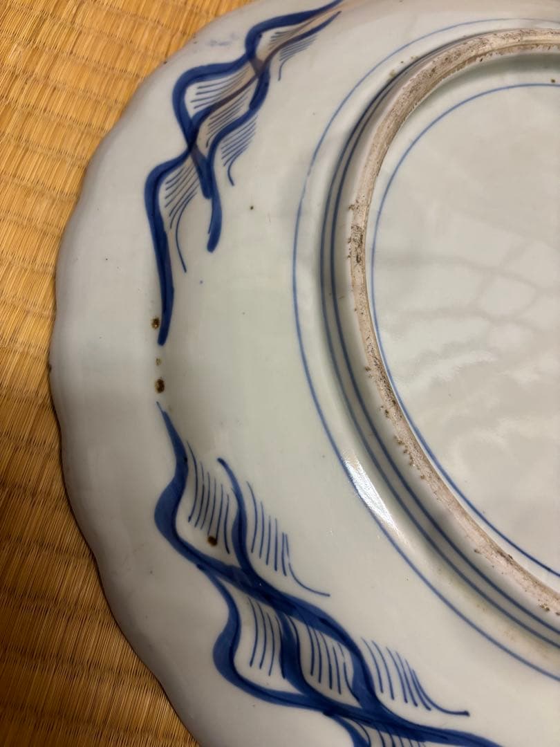 古伊万里　染付　鯉の滝登り図大皿　登竜門　38cm